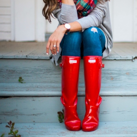 Classic❤️Hunter boots Glossy red boots rain boots winter mudding fall boots - Picture 1 of 12